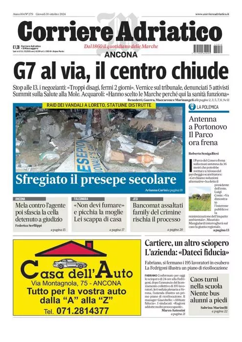 Prima-pagina-corriere adriatico-edizione-di-oggi-10-10-2024